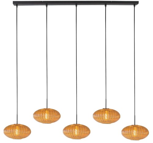 czarna lampa Steinhauer z pięcioma kloszami amber do jadalni