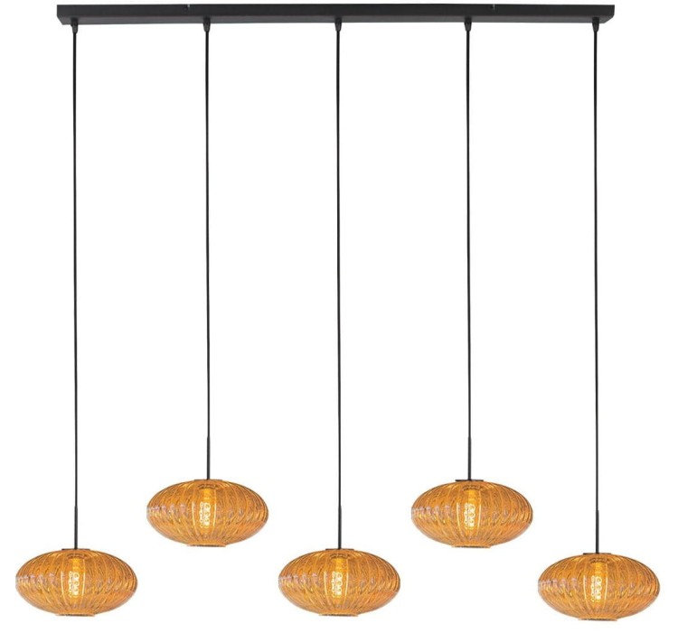 czarna lampa Steinhauer z pięcioma kloszami amber do jadalni