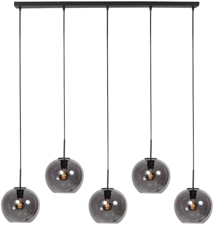 lampa wisząca Steinhauer 4285ZW z pięcioma kloszami smoke do jadalni