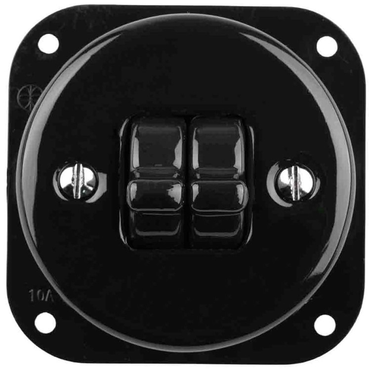 wyłącznik ceramiczny hebelkowy podwójny schodowy czarny Novantica Old do salonu