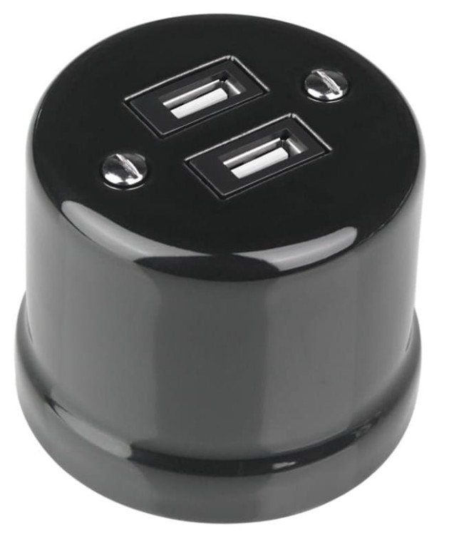 Czarne gniazdo USB ceramiczne – klasyka do wnętrz industrialnych