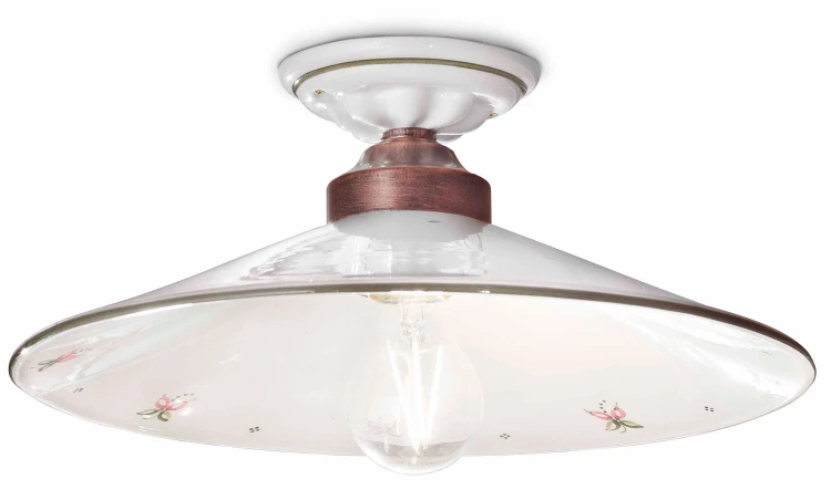 ampa sufitowa ceramiczna Ferroluce C057 classic biała zdobiona salon vintage