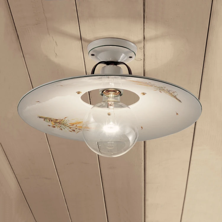 ceramiczna lampa sufitowa Ferroluce Bologna sypialnia naturalne wnętrze