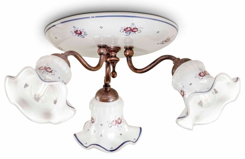 plafon ceramiczny Ferroluce C171 trzy źródła światła salon rustykalny