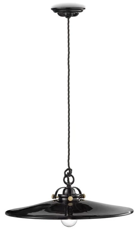 Lampa wisząca Ferroluce C102 B&W – klosz czarny połysk i biały mocownik; idealna nad stołem jadalnym lub nad wyspą kuchenną.