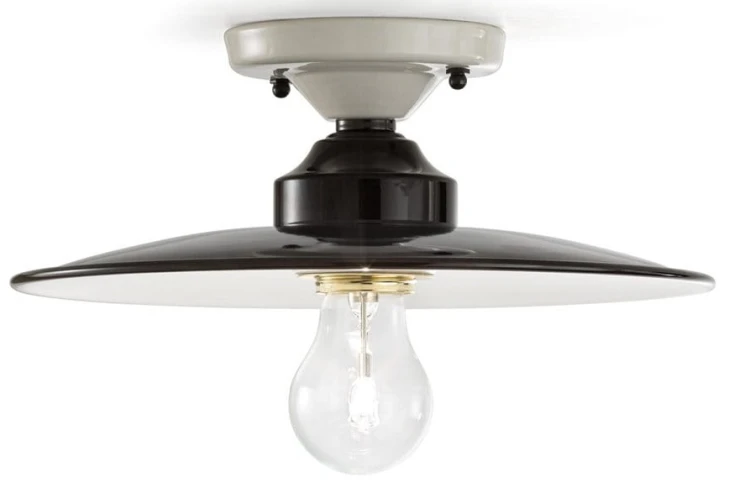 Lampa sufitowa Ferroluce C1613 B&W – klosz czarny połysk, biały uchwyt; idealny do salonu jako eleganckie oświetlenie sufitowe