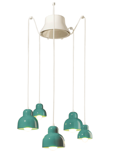 Lampa wisząca Ferroluce C2605 Berimbau – ceramiczna w kolorach kremowym, turkusowym, pomarańczowym i szarym, idealny nad stołem jadalnym w salonie lub nad wyspą kuchenną