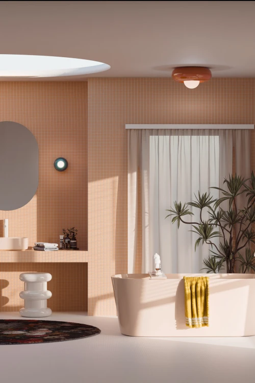 kolorowa lampa sufitowa w salonie modern vintage z włoskim designem