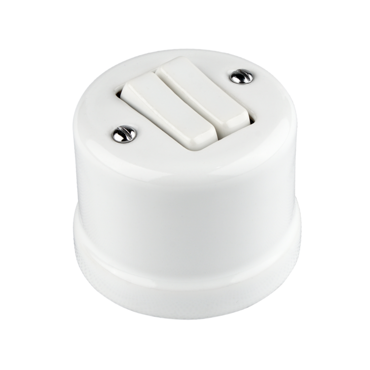 Podwójny biały włącznik ceramiczny Novantica  – elegancki detal do salonu