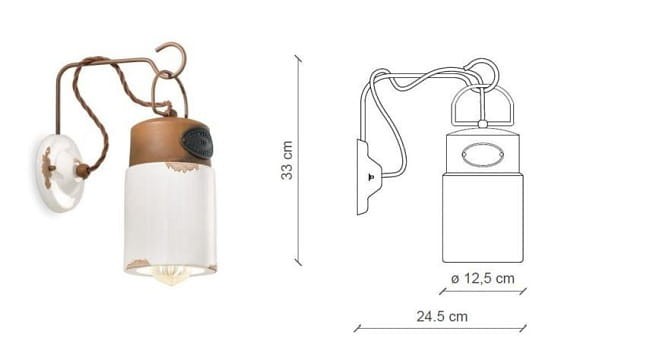 Kinkiet Ferroluce C1621 Industrial biały vintage / czarny / czerwony – ceramiczny klosz Ø 12,5 cm z metalową kratką; idealny do przedpokoju lub holu jako dekoracyjny akcent ścienny.