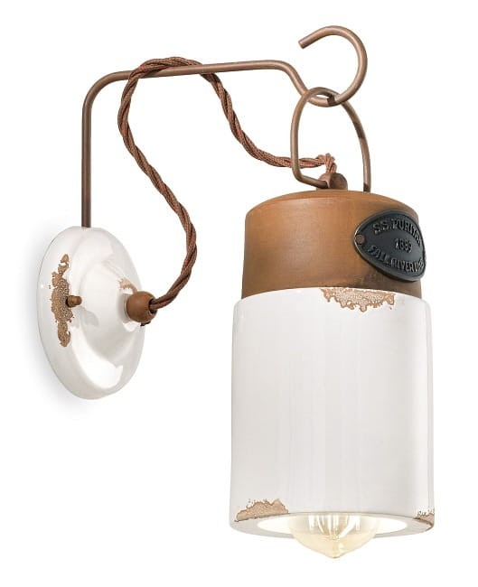 Kinkiet ścienny Ferroluce C1621 Vintage verde / bianco / nero – wysokość 33 cm / występ 24,5 cm; doskonały do salonu lub jadalni jako subtelne oświetlenie boczne.