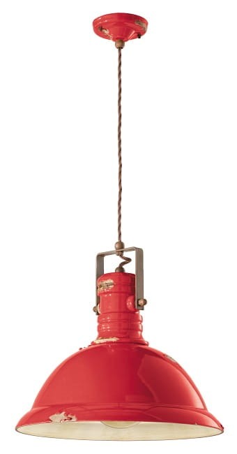Lampa wisząca Ferroluce C1690 Industrial Vintage żółty / biały / czarny – ceramika Ø 40 cm; idealna nad stołem jadalnym lub wyspą kuchenną.