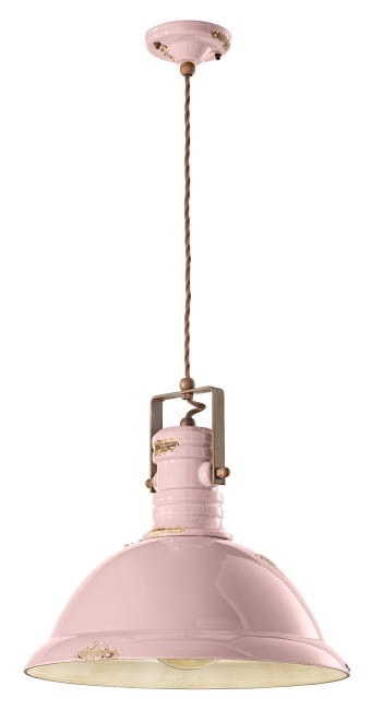 Lampa wisząca Ferroluce C1690 Industrial Vintage żółty / biały / czarny – ceramika Ø 40 cm; idealna nad stołem jadalnym lub wyspą kuchenną.