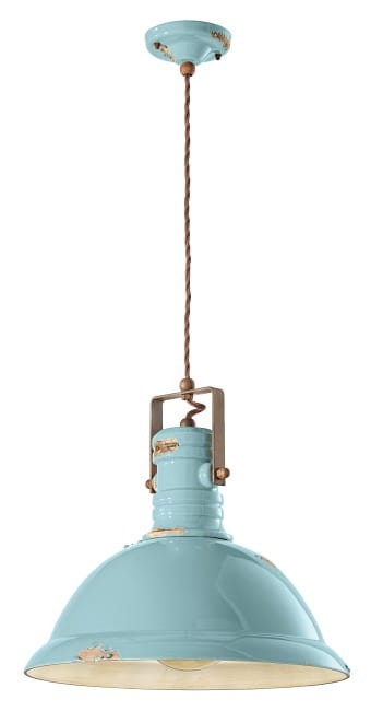 Wisząca lampa Ferroluce C1690 Vintage tortora / czerwony / zielony – styl retrò, ceramika + metal; doskonała w salonie lub jadalni jako centralne oświetlenie sufitu.