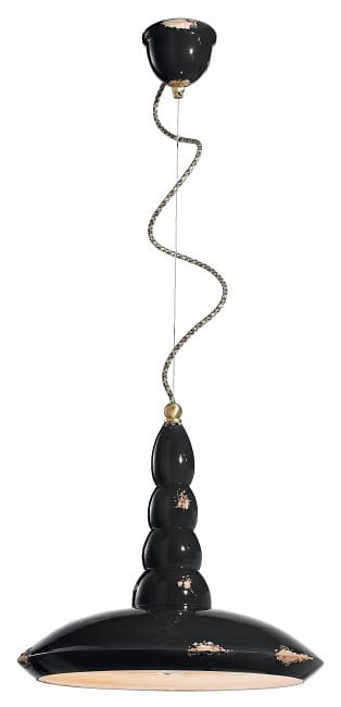 Lampa wisząca Ferroluce C1410 Vintage biały / czarny / czerwony – klosz Ø 40 cm z ceramiki; idealna nad stołem jadalnym lub nad wyspą kuchenną.