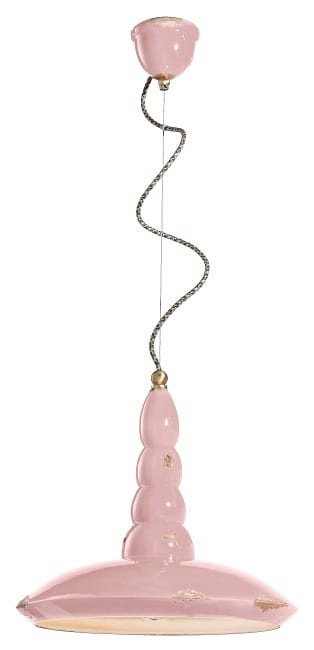 Lampa wisząca Ferroluce C1410 Vintage biały / czarny / czerwony – klosz Ø 40 cm z ceramiki; idealna nad stołem jadalnym lub nad wyspą kuchenną.