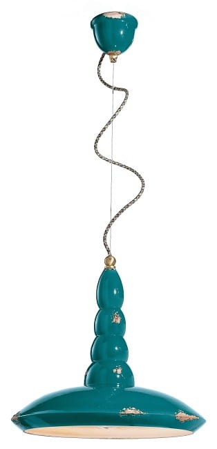 Dekoracyjna lampa Ferroluce C1410 Vintage Verde / vintage nero – ceramika + metal; doskonała do kuchni lub restauracji jako centralna lampa sufitowa.