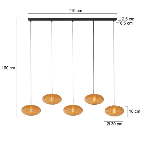 czarna lampa Steinhauer z pięcioma kloszami amber do jadalni